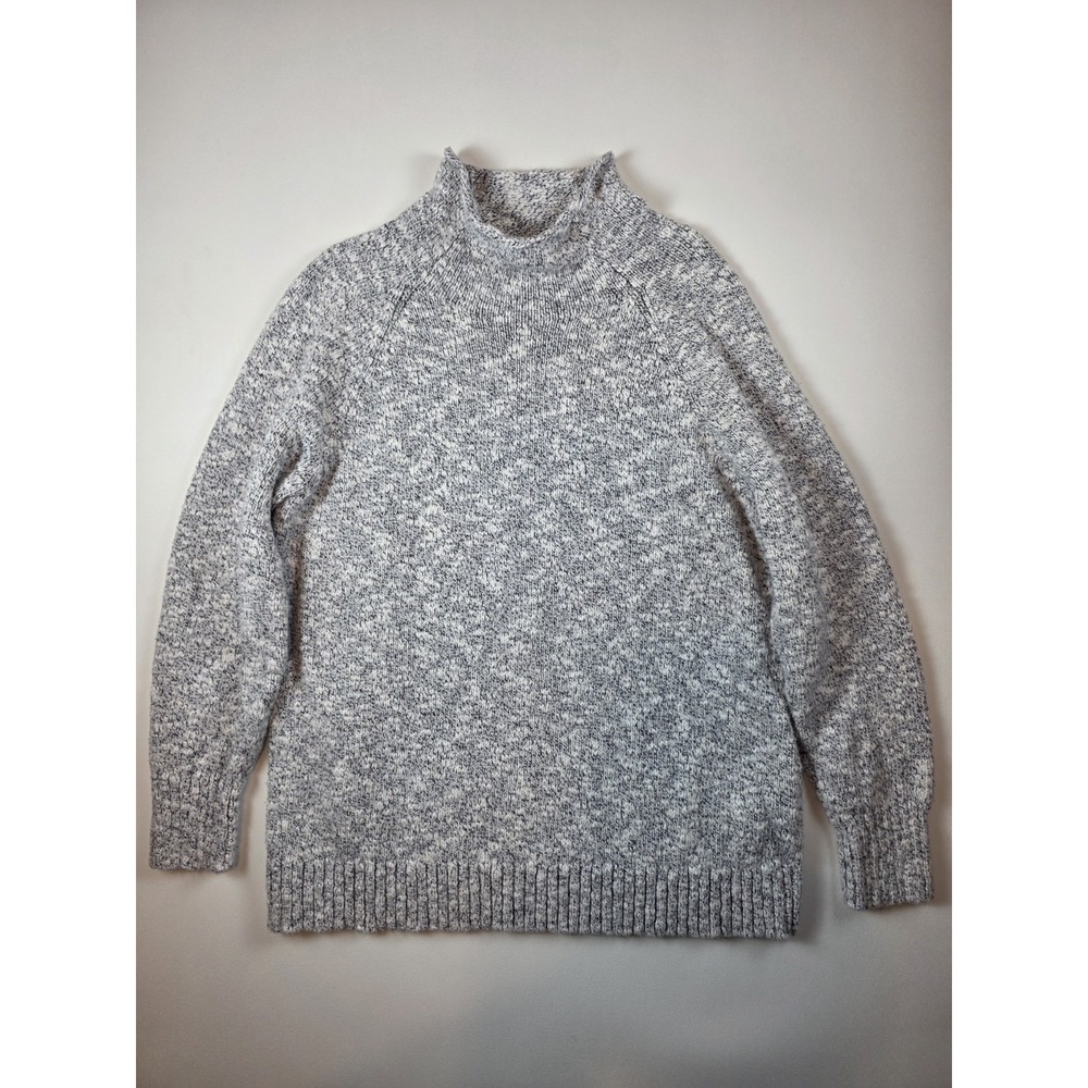 LL Bean Women's Cotton Ragg Sweater, Funnelneck Pullover Large P Gray Roll Neck